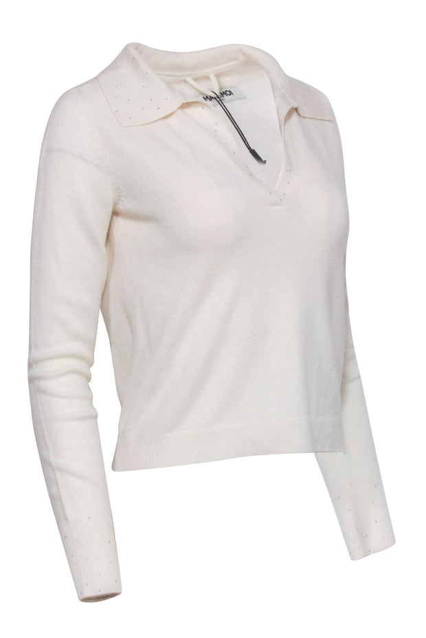 Current Boutique-Max & Moi - Ivory Rhinestone Trim V-Neck Sweater Sz XS