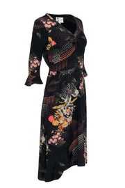 Current Boutique-Mayle - Black Floral Print Silk Blend Midi Dress Sz 6