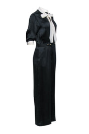 Current Boutique-Mayle - Black Silk Crop Sleeve Jumpsuit Sz 10