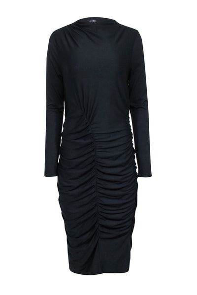 Current Boutique-Me & Em - Black Long Sleeve Ruched Midi Length Dress Sz 12