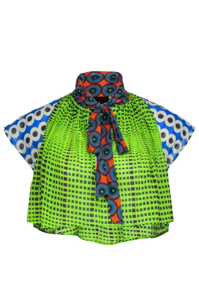 Current Boutique-Mimi Liberte - Green & Blue Multi Print Short Sleeve Wide Fit Crop Top Sz 4