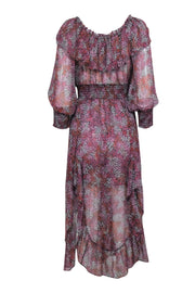 Current Boutique-Misa Los Angeles - Black, Pink, & Orange print Semi Sheer Off The Shoulder Dress Sz S