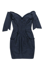 Current Boutique-Misha - Navy Tweed Off-the-Shoulder Dress w/ Tie Accents Sz 0