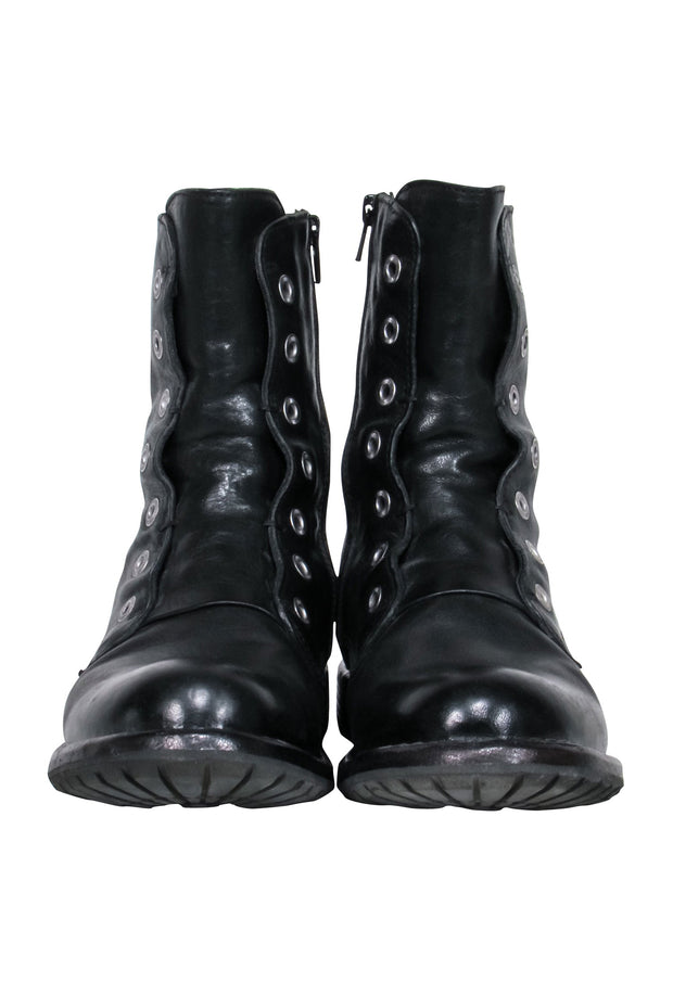 Current Boutique-Moma - Black Leather Grommet Trim Mid Calf Boot Sz 9.5