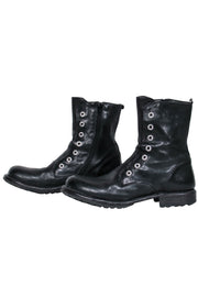 Current Boutique-Moma - Black Leather Grommet Trim Mid Calf Boot Sz 9.5