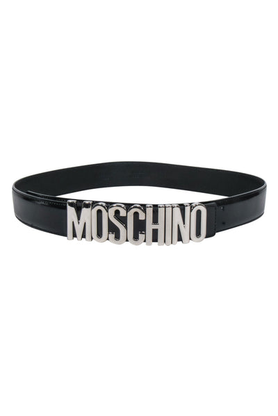 Current Boutique-Moschino - Black Patent Leather Belt w/ Lettering Logo Sz 12