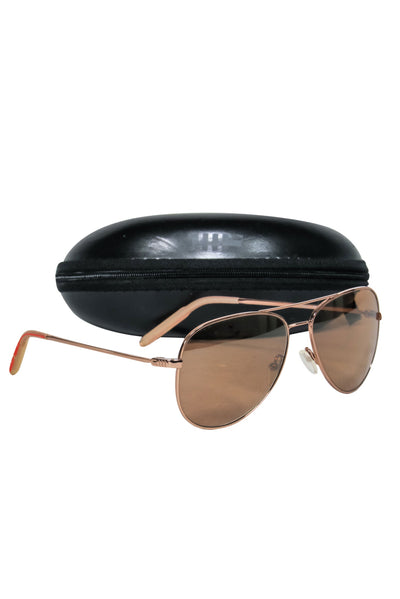 Current Boutique-Mosley Tribes - Rose Gold Aviator Frames w/ Dark Brown Lens Sunglasses