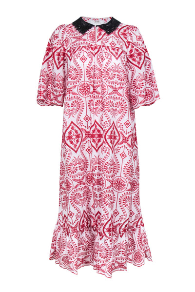 Current Boutique-Munthe - White w/ Red Embroidery "Nela" Dress Sz 4