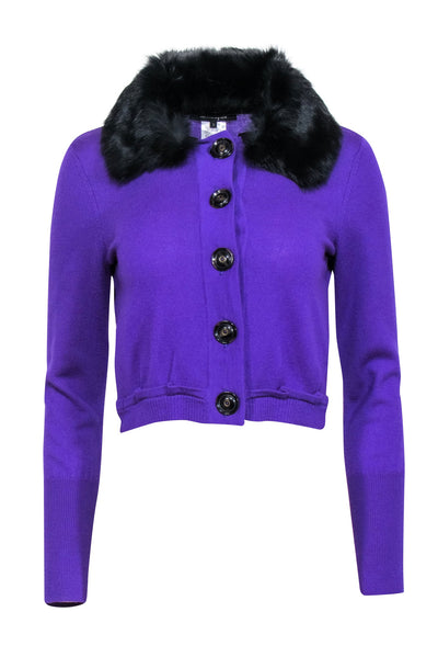 Current Boutique-Nanette Lepore - Purple Wool Sweater w/ Fur Collar Sz S