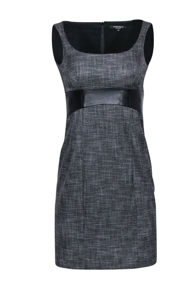 Current Boutique-Nanette Lepore - Sleeveless Charcoal Grey Sheath Midi Dress w/ Leather Waist Sz 0