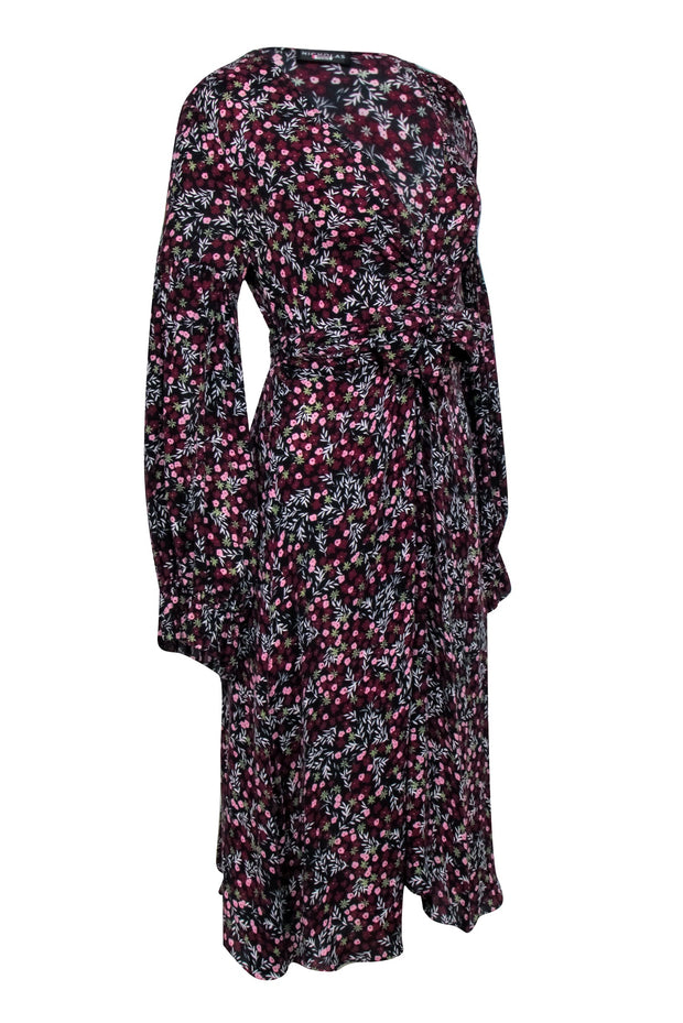 Current Boutique-Nicholas - Black w/ Burgundy Floral Print Dress Sz M/L