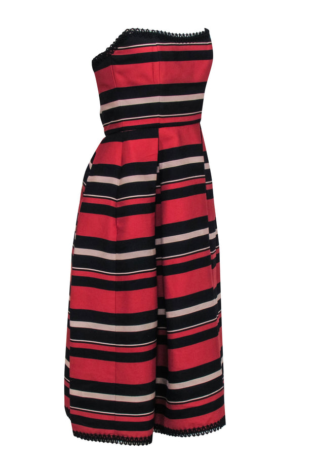 Current Boutique-Nicholas - Orange, Black, & Cream Stripe Strapless Midi Dress Sz 2