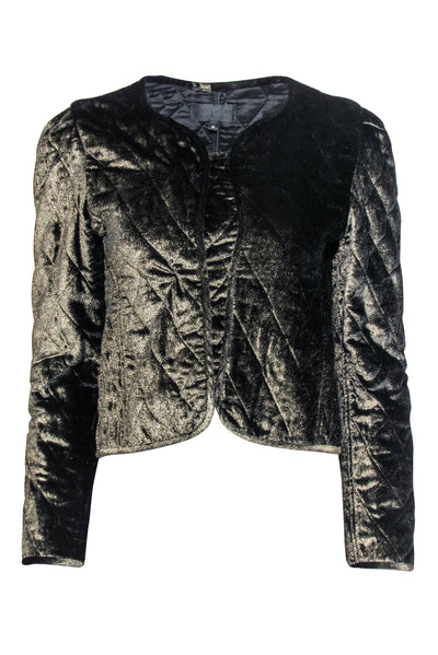 Current Boutique-Nili Lotan - Black Quilted Velvet Cropped Jacket w/ Metallic Sheen Sz M