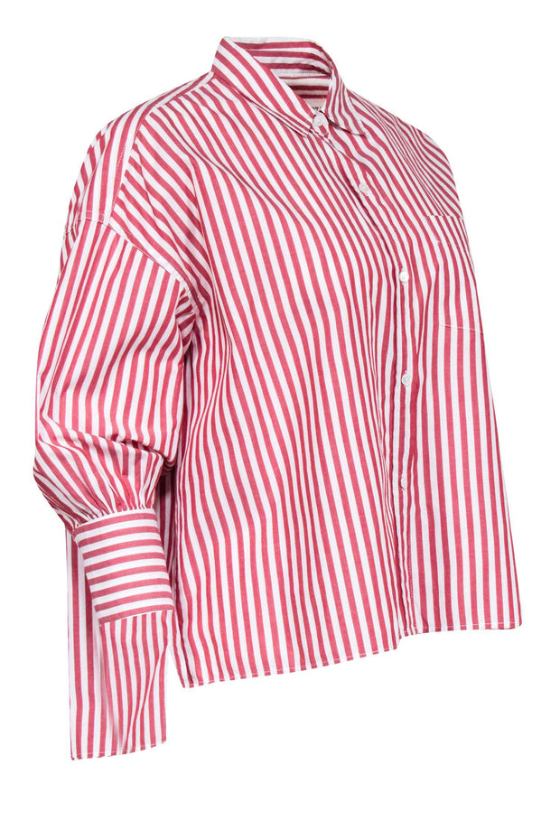 Current Boutique-Nili Lotan - Red & White Striped Cropped Button Up Shirt Sz S