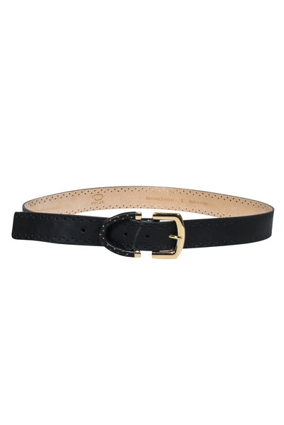 Current Boutique-Oscar de la Renta - Black Genuine Leather Dotted Print Belt Sz L