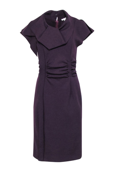 Current Boutique-Oscar de la Renta - Purple Wool Short Sleeve Ruffled Collar Dress w/ Gathered Waist Sz 8