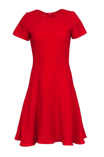 Current Boutique-Oscar de la Renta - Red Short Sleeve A-Line Dress Sz 4