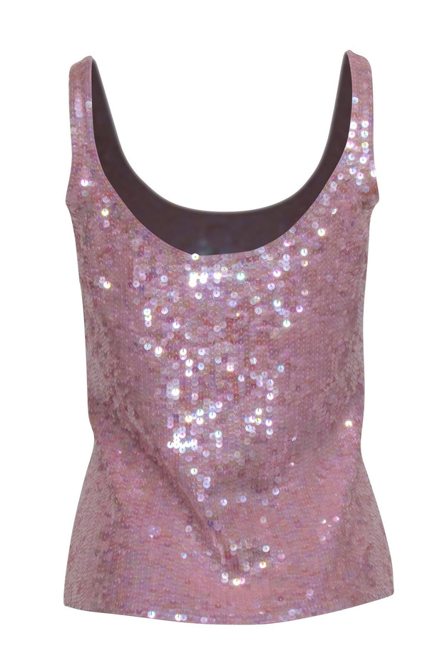 Current Boutique-Papell - Lavender Pink Knitted Silk Blend Sequins Tank Sz S
