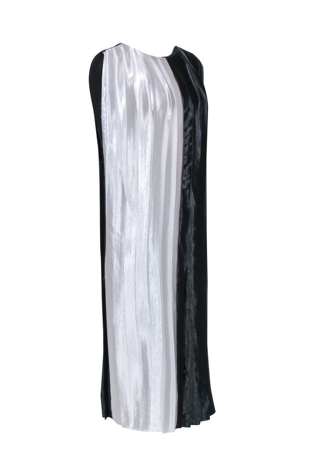 Current Boutique-Partow - Black & White Hammered Satin Pleated Dress Sz 6