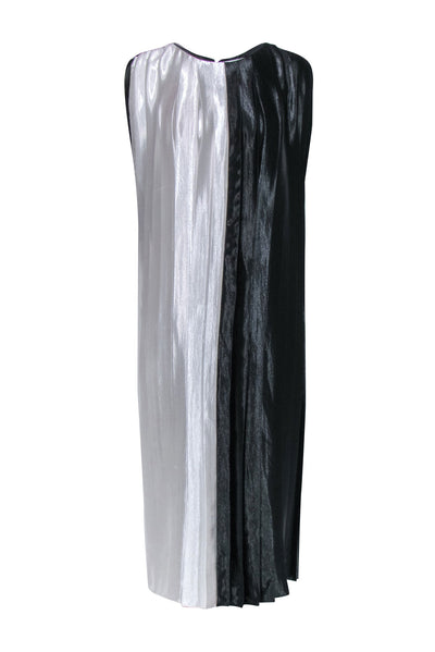 Current Boutique-Partow - Black & White Hammered Satin Pleated Dress Sz 6