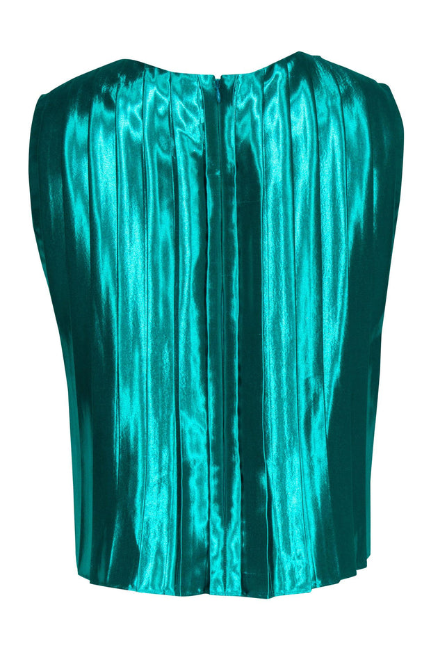 Current Boutique-Partow - Green Hammered Satin Pleated Top Sz 4