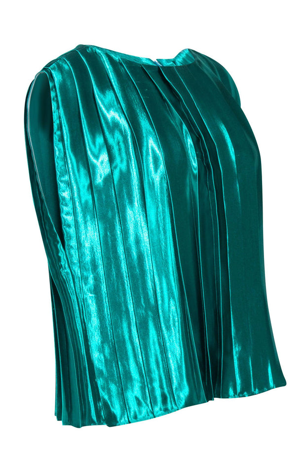 Current Boutique-Partow - Green Hammered Satin Pleated Top Sz 6