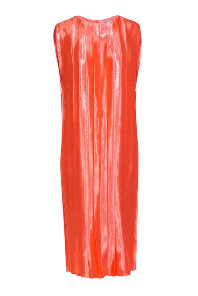 Current Boutique-Partow - Orange Hammered Satin Pleated Dress Sz 6