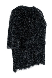 Current Boutique-Petar Petrov - Black Metallic Fuzzy Knit Crop Sleeve Shirt Sz 4