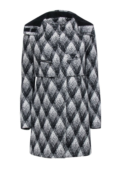 Current Boutique-Pierre Balmain - Black & Cream Print Wool Blend Coat Sz 4