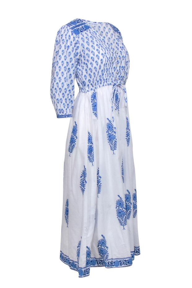 Current Boutique-Pink City Prints - White w/ Blue Floral Print Maxi Dress Sz XS/S