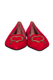 Current Boutique-Pretty Loafers - Red Pointed Toe Heart Embroidered Flats Sz 12