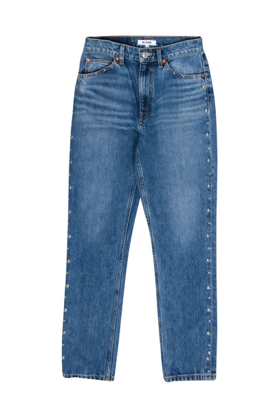 Current Boutique-RE/DONE - Medium Wash Studded Trim Straight Leg Jeans Sz 2