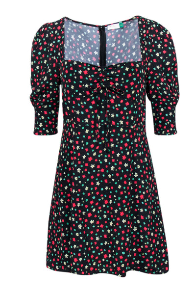 Current Boutique-RIXO - Black w/ Multicolor Floral Print A-Line Mini Dress Sz M