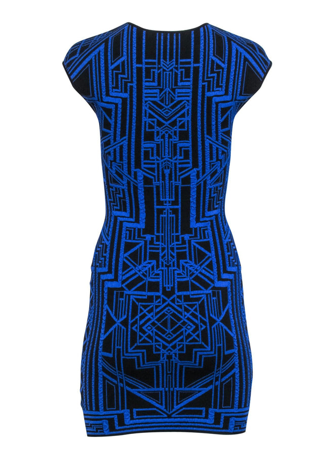 Current Boutique-RVN - Blue & Black Print Bodycon Dress Sz XS
