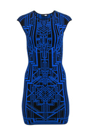 Current Boutique-RVN - Blue & Black Print Bodycon Dress Sz XS