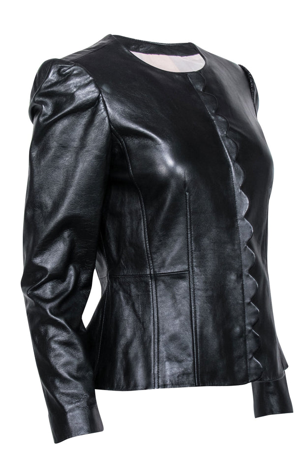 Current Boutique-Rebecca Taylor - Black Leather Scalloped Edge Jacket Sz 4