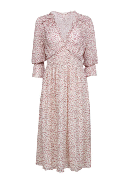 Current Boutique-Rebecca Taylor - Cream w/ Pink Floral Print Crinkled Chiffon Dress Sz 10