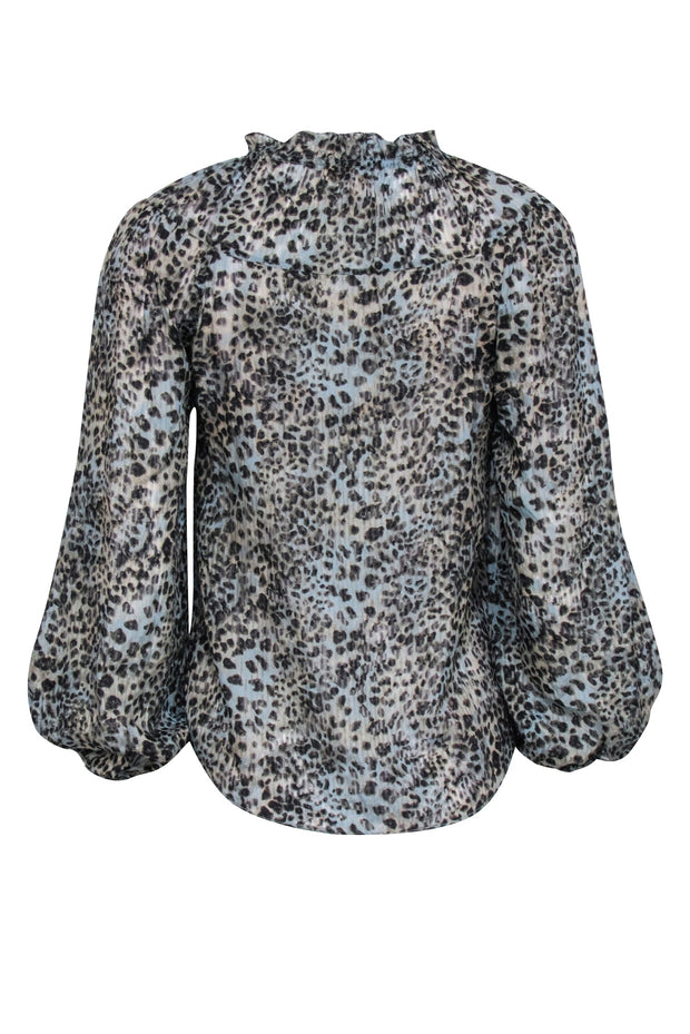 Current Boutique-Rebecca Taylor - Light Blue & Tan Sheer Leopard Print Blouse Sz 00
