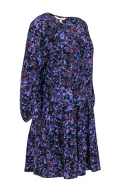 Current Boutique-Rebecca Taylor - Navy & Purple Floral Print Petal Sleeve Silk Dress Sz 0