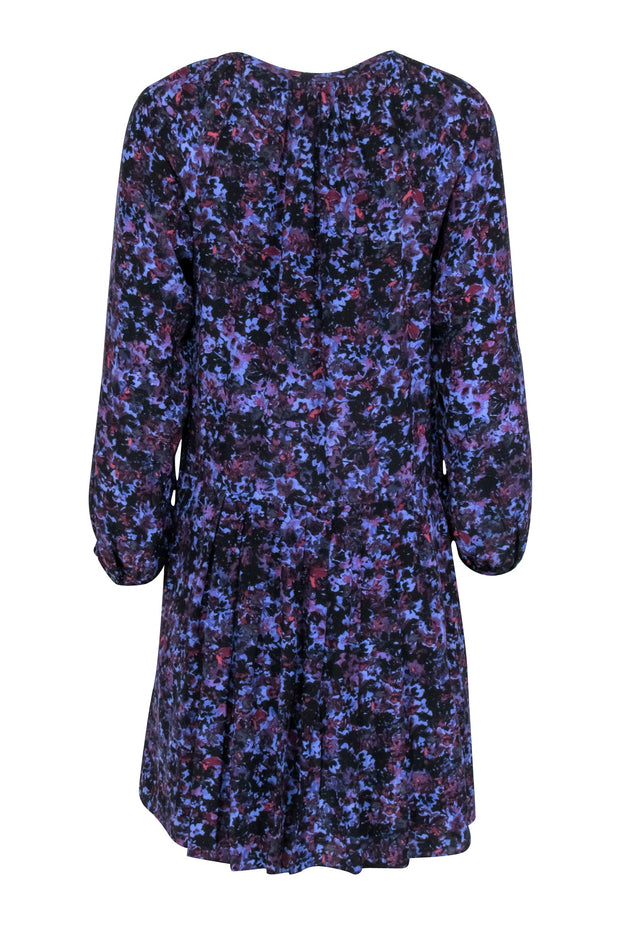 Current Boutique-Rebecca Taylor - Navy & Purple Floral Print Petal Sleeve Silk Dress Sz 0