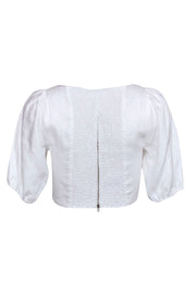 Current Boutique-Reformation - White Line Puff Sleeve Crop Top Sz 6