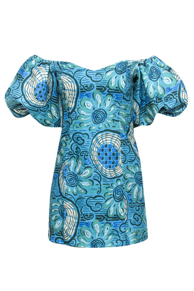 Current Boutique-Rhode - Blue & Green Aquatic Bloom Print "Dali" Dress Sz 0