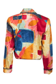 Current Boutique-Rhonda Stark - Watercolor Abstract Print Cropped Blazer w/ Contrast Stitching Sz S