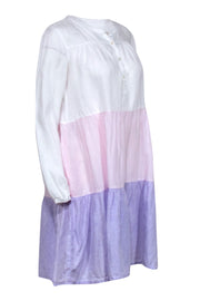 Current Boutique-Robert Friedman - Pink, Purple & White Colorblock Linen Midi Dress Sz S
