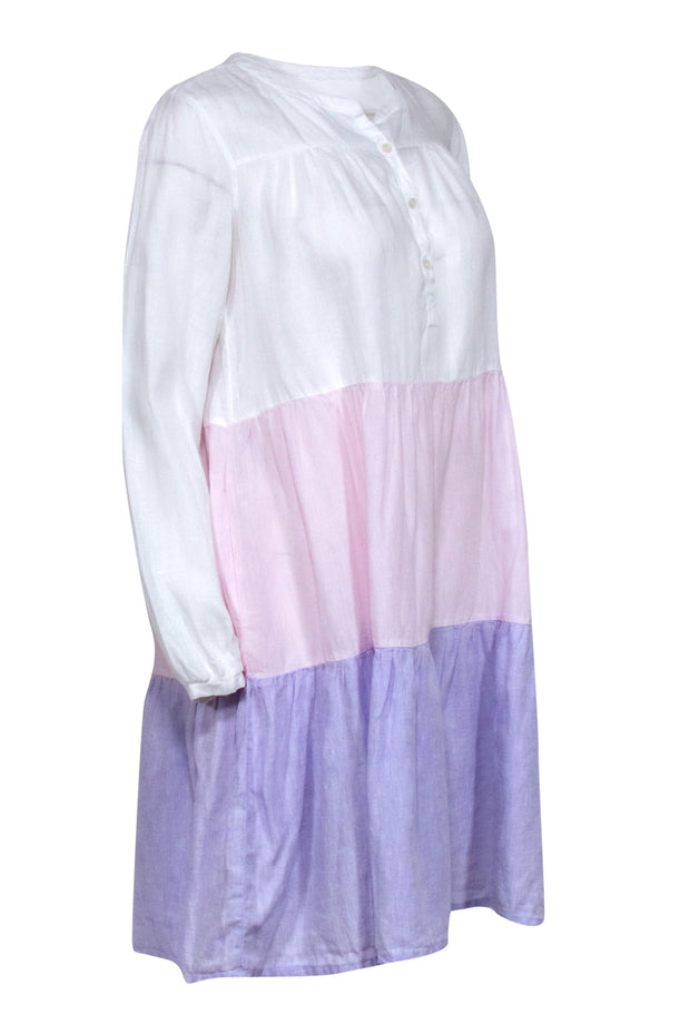 Current Boutique-Robert Friedman - Pink, Purple & White Colorblock Linen Midi Dress Sz S