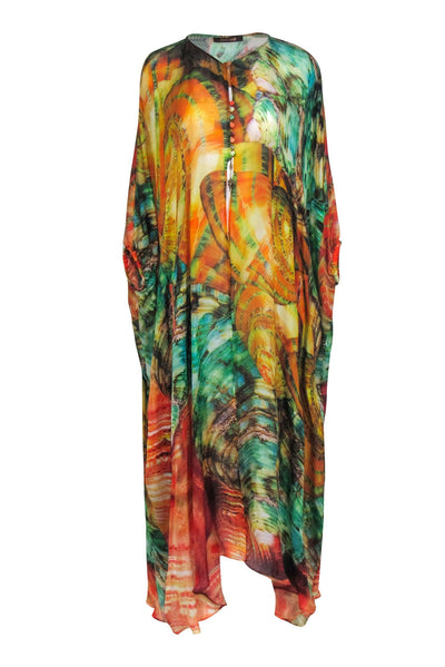 Current Boutique-Roberto Cavalli - Orange & Multi Color Print Silk Coverup Dress Sz 6