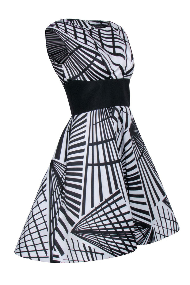 Current Boutique-Rubin Singer - White & Black Abstract Print Cap Sleeve Dress Sz 4
