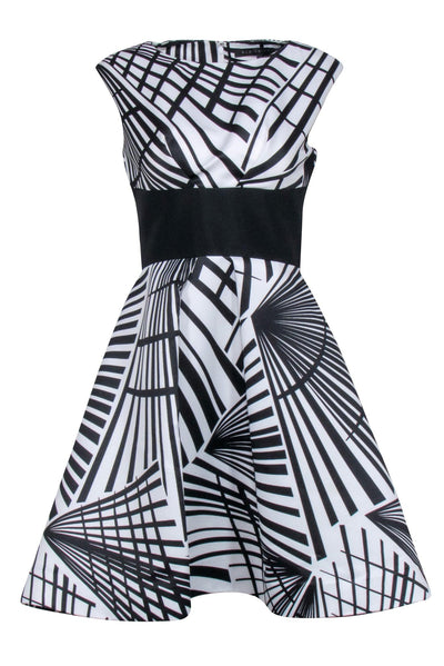 Current Boutique-Rubin Singer - White & Black Abstract Print Cap Sleeve Dress Sz 4