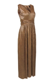 Current Boutique-Sabina Musayev - Gold Pleated Metallic Sleeveless Maxi Dress Sz 6