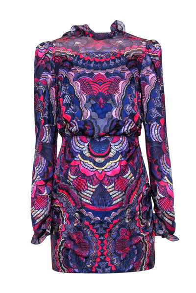 Current Boutique-Saloni - Purple, Pink, & Multi Color Floral Ruffle Neckline Dress Sz 4